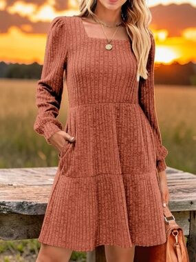 Fantaslook Sweater Dress Small Fall Babydoll Square Neck Pockets NWT